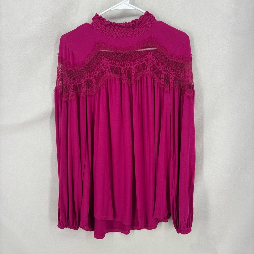Chic Fuchsia Lace Sleeve Women's Blouse